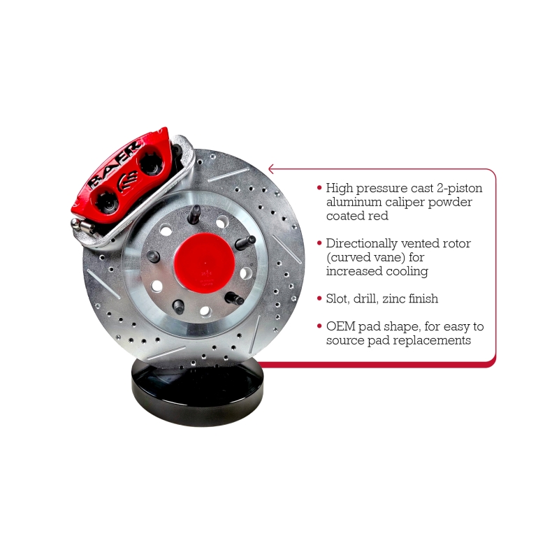 Ford Mustang Brake Kit - Front - Baer Brakes - Classic Series + Slotted/Drilled Rotors + D412 Pads - Red - `94-`04